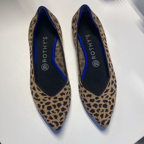 Rothy's Tan and Black Patterned Flats with Blue Accent - Picture 2 of 7